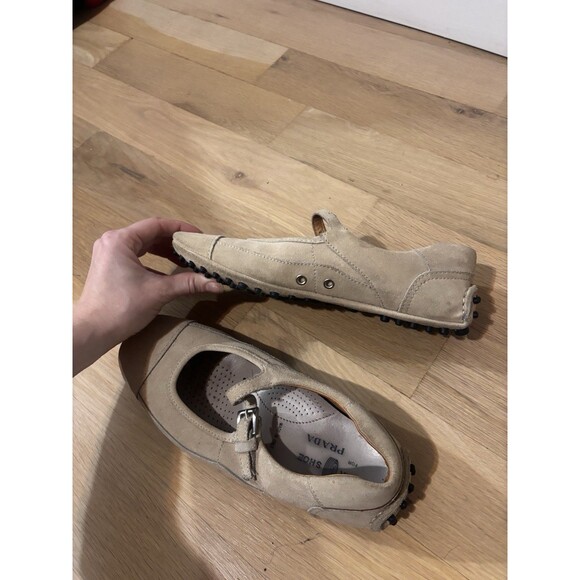 Prada Car Shoe Suede Mary Jane Beige Size 37 - Picture 8 of 12